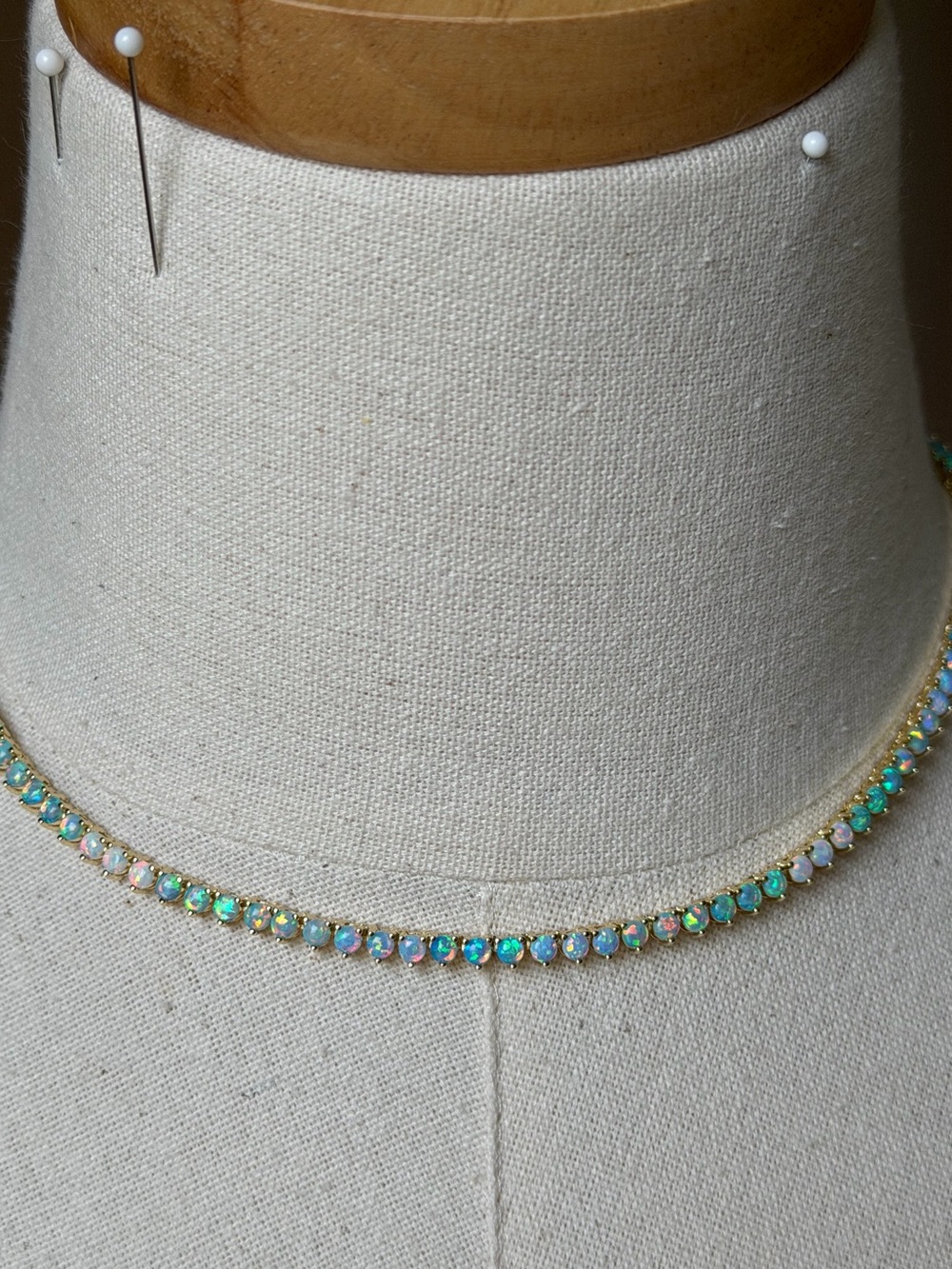 MELINDA MARIA | Not Your Basic Tennis Necklace 3mm - Gold & Blue Opal - Picture 4 of 12